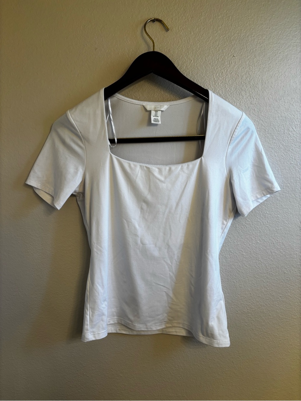 H&M White Square Neck Short Sleeve Tee